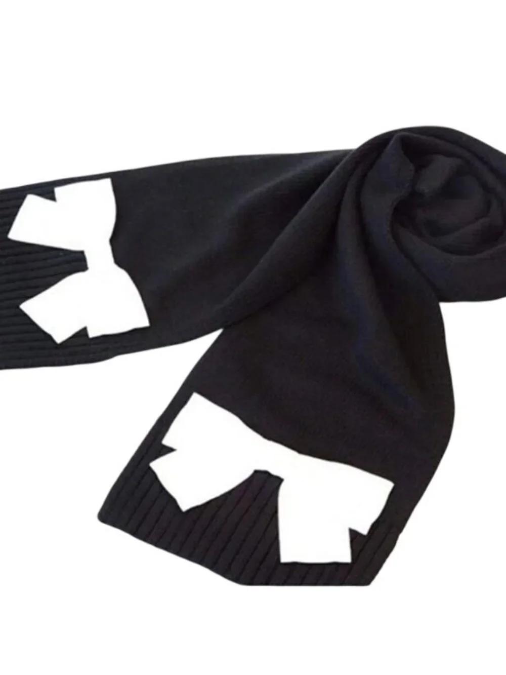 Kate Spade Grosgrain Bow Muffler Knit Scarf Black with Cream Bow